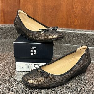 Naturalizer Bronze Patterned Flats with Bow